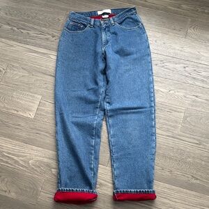 L.L. Bean | Double L Relaxed Fit Blue Denim Boyfriend Jeans Lined Red Fleece
